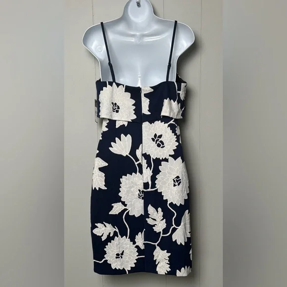 NWT Guess Navy Blue/White Flowers Spaghetti Strap Draped Bodice Dress Size 10 - Picture 2 of 10